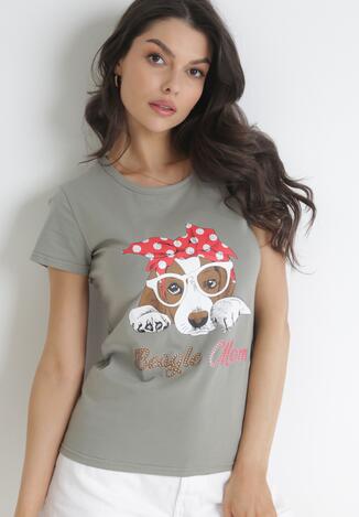 Jasnozielony T-shirt Bawełniany z Nadrukiem Athemona