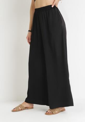 Czarne Szerokie Spodnie z Gumką w Pasie Agate