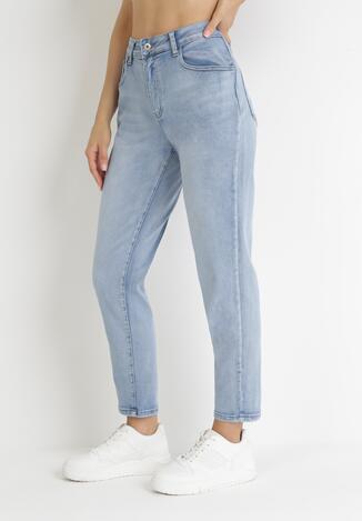 Jasnoniebieskie Gładkie Jeansy Mom Fit z Wysokim Stanem Ellayne