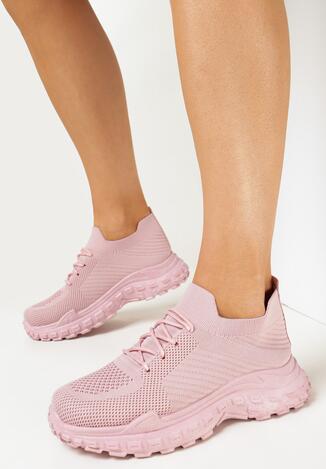Różowe Buty Sportowe z Elastyczną Cholewką na Tłoczonej Podeszwie Celcis