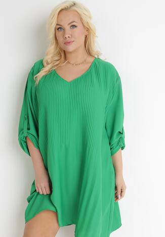 Zielona Rozkloszowana Sukienka Mini z Plisowaniem Telesi