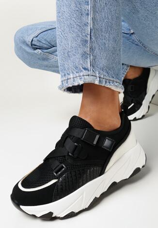 Czarne Sneakersy na Grubej Podeszwie z Ozdobnymi Wstawkami Zerasima