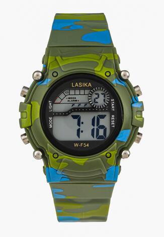 Zielony Cyfrowy Zegarek Sportowy na Silikonowym Pasku we Wzór Moro Nialia