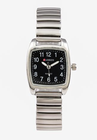 Czarno-Srebrny Wskazówkowy Zegarek z Kwadratową Kopertą na Metalowej Bransolecie Larirene