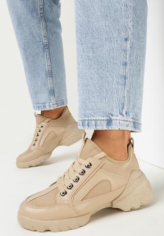 Ciemnobeżowe Wsuwane Sneakersy na Grubej Podeszwie z Wycięciami Jolyne