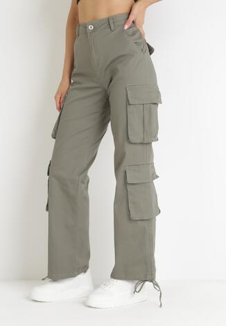 Ciemnozielone Spodnie Cargo Bojówki z Bawełny Zanirise
