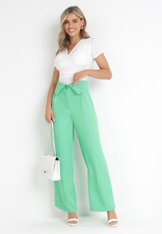 Zielone Eleganckie Spodnie z Szerokimi Nogawkami i Wysokim Stanem Fidelia