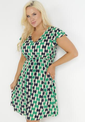 Zielona Rozkloszowana Sukienka z Wiskozy i Gumką w Pasie Emelyne