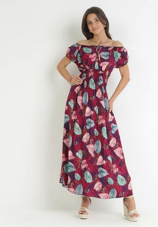Bordowo-Fioletowa Sukienka Hiszpanka w Kwiaty Fionata
