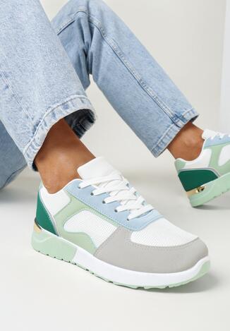 Biało-Zielone Sneakersy przed Kostkę z Metaliczną Wstawką Danicela