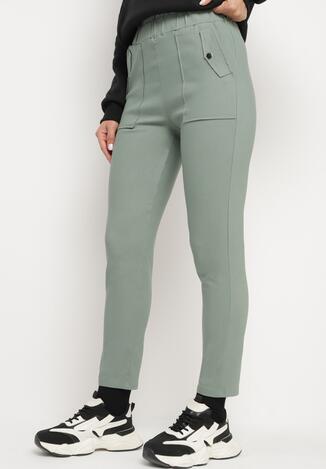 Zielone Materiałowe Spodnie z Szeroką Gumką i Wysokim Stanem Ossosa