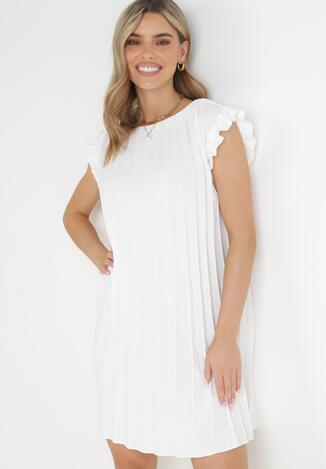 Biała Pudełkowa Sukienka Mini z Plisowanej Tkaniny z Wiskozy i Bawełny Ematisa