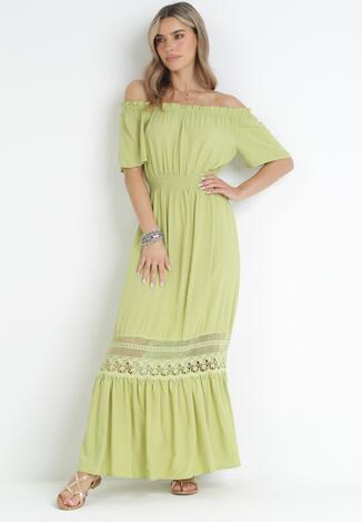 Zielona Sukienka Hiszpanka ze Zdobieniem z Koronki Zinnin