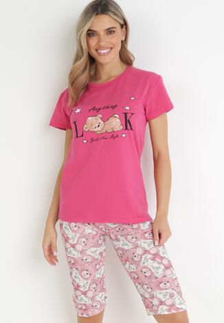 Różowy 2-częściowy Komplet Piżamowy z Koszulką i Spodniami 3/4 Kaidence