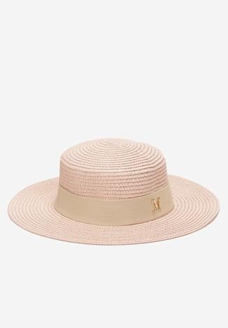 Różowy Słomiany Kapelusz z Tasiemką i Metalową Ozdobą Eleanerine