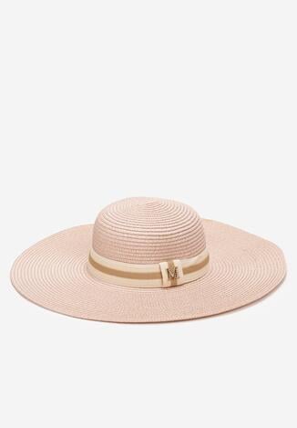 Różowy Szeroki Słomiany Kapelusz z Ozdobą w Cyrkonie Twizza
