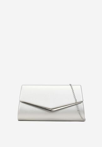 Srebrna Wieczorowa Torebka Kopertówka z Magnetyczną Klapą i Łańcuszkiem Aadrevi