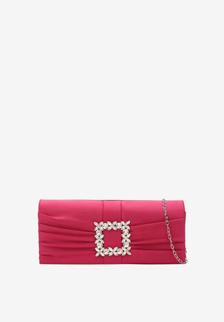 Fuksjowa Marszczona Torebka Kopertówka z Ozdobą z Cyrkonii i Odpinanym Łańcuszkiem Enile