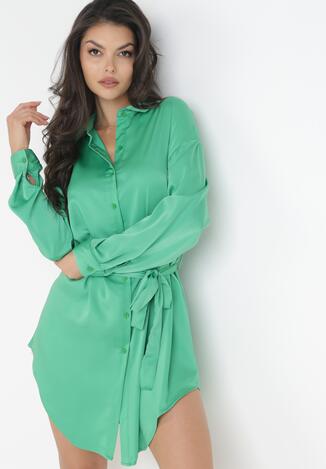 Zielona Koszula Sukienka Wiązana w Pasie Jila