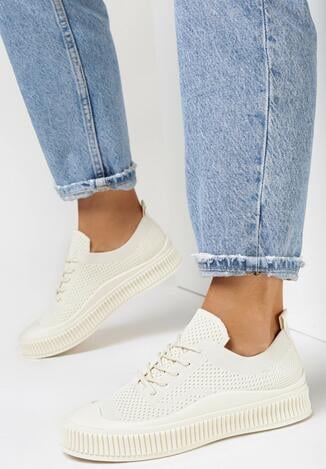 Beżowe Siateczkowe Trampki na Tłoczonej Podeszwie Eezore