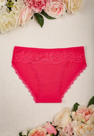 Fuksjowe Bawełniane Majtki Figi z Koronką Ollove