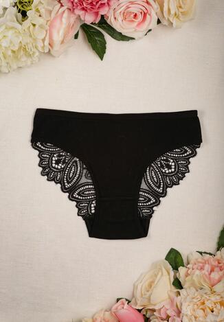 Czarne Majtki Figi z Delikatną Koronką Sanari