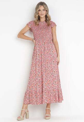Różowa Sukienka Maxi z Wiskozy w Kwiaty Annunali