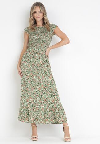 Zielona Sukienka Maxi z Wiskozy w Kwiaty Annunali
