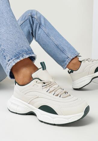 Beżowe Sneakersy na Masywnej Podeszwie z Ozdobnymi Przeszyciami Solaine