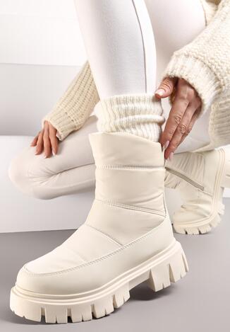 Beżowe Pikowane Śniegowce na Niskiej Platformie z Ekoskóry Vrata