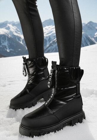 Czarne Śniegowce na Grubej Podeszwie z Suwakiem Cresandi