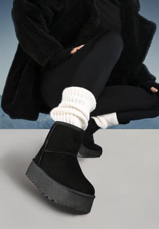 Czarne Śniegowce na Platformie z Przeszyciami i Futerkiem Vento