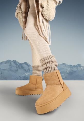 Brązowe Śniegowce na Platformie z Przeszyciami i Futerkiem Vento