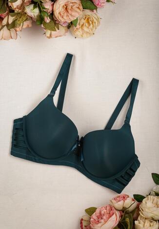 Ciemnozielony Biustonosz Full Cup Gładki z Odpinanymi Ramiączkami Jessel
