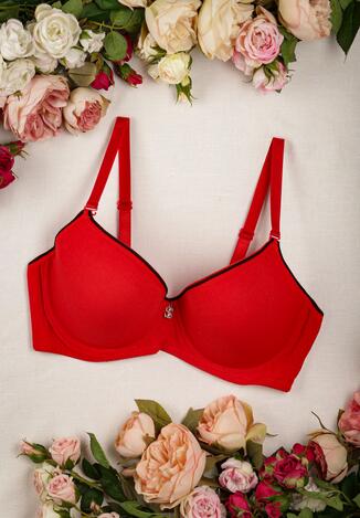 Czerwony Biustonosz Push Up z Metalową Ozdobą Jetia