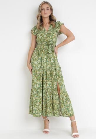 Zielona Rozkloszowana Sukienka Maxi z Wiskozy Cellen