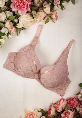 Różowy Biustonosz Full Cup Zdobiony Koronką Alysenia