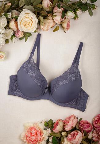 Szary Biustonosz Full Cup z Koronkowymi Wstawkami Aphomeda