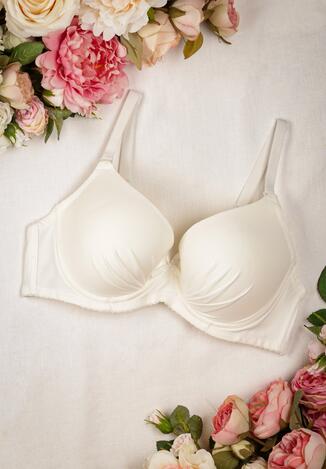 Kremowy Gładki Biustonosz  Full Cup Teretria