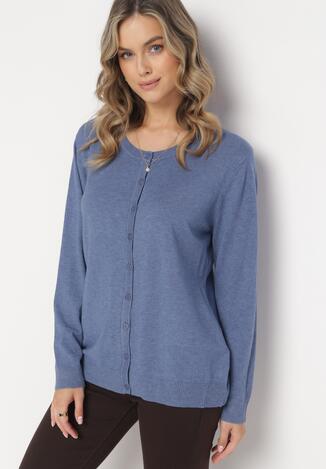 Niebieski Zapinany Kardigan z Długim Rękawem Jaelo