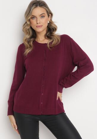 Bordowy Zapinany Kardigan z Długim Rękawem Jaelo