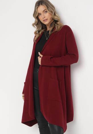 Bordowy Długi Kardigan Niezapinany Zahea