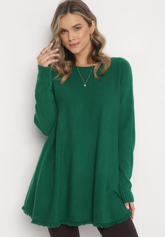 Zielony Sweter z Frędzlami i Luźnymi Rękawami Alijah