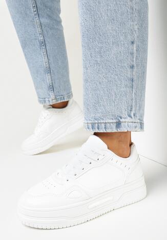 Białe Sneakersy przed Kostkę na Grubej Podeszwie Oshime