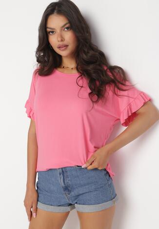 Różowa Bluzka z Falbankami i Łańcuszkiem z Tyłu Jaytobe
