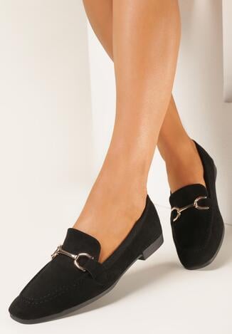Czarne Mokasyny na Płaskiej Podeszwie z Klamerką Casperlys