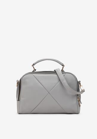 Szara Dwukomorowa Torebka z Regulowanym Paskiem i Rączką z Imitacji Skóry Kynda