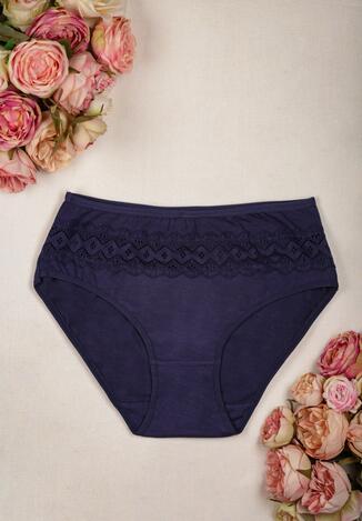 Granatowe Bawełniane Majtki Figi z Ozdobną Tasiemką Dohanaj