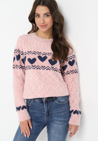 Różowy Dzianinowy Sweter w Serca Ritavem