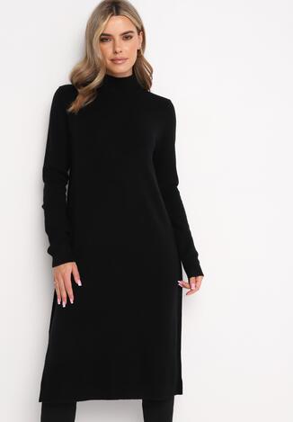 Czarna Sweterkowa Sukienka z Półgolfem Tiame